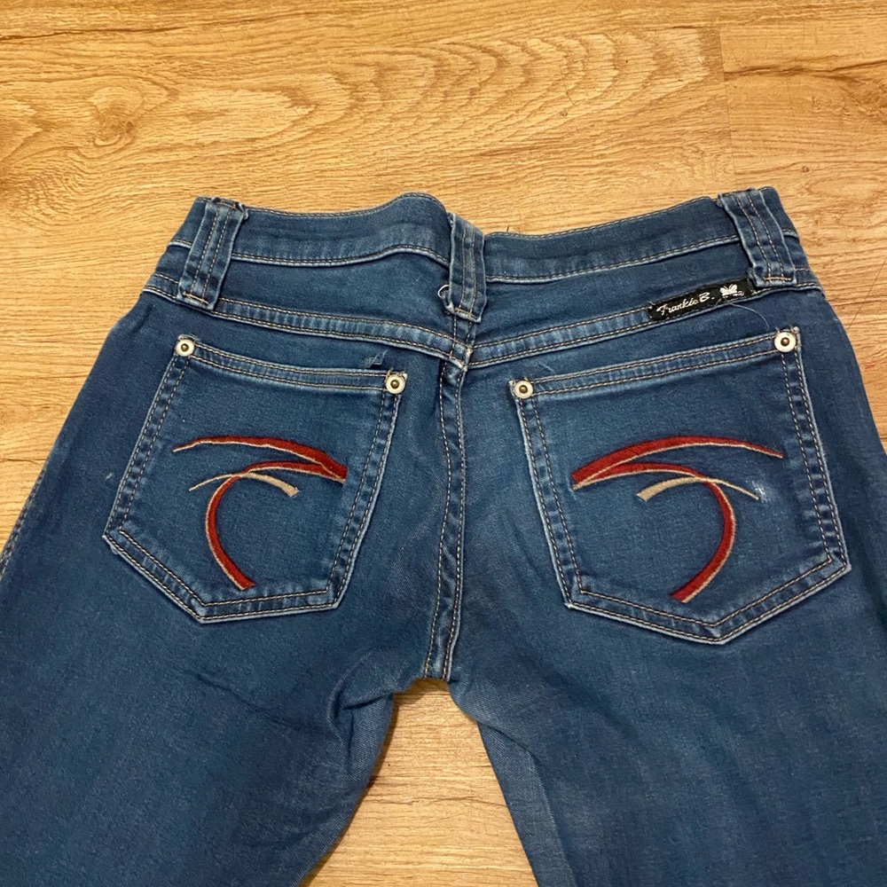 Frankie B. Blue Boot Cut Jeans with Red Accents
